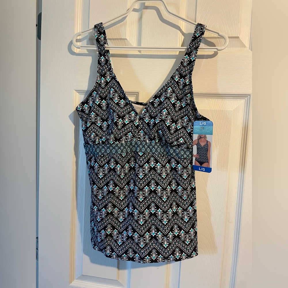 Christina Black and White Geometric Swimsuit